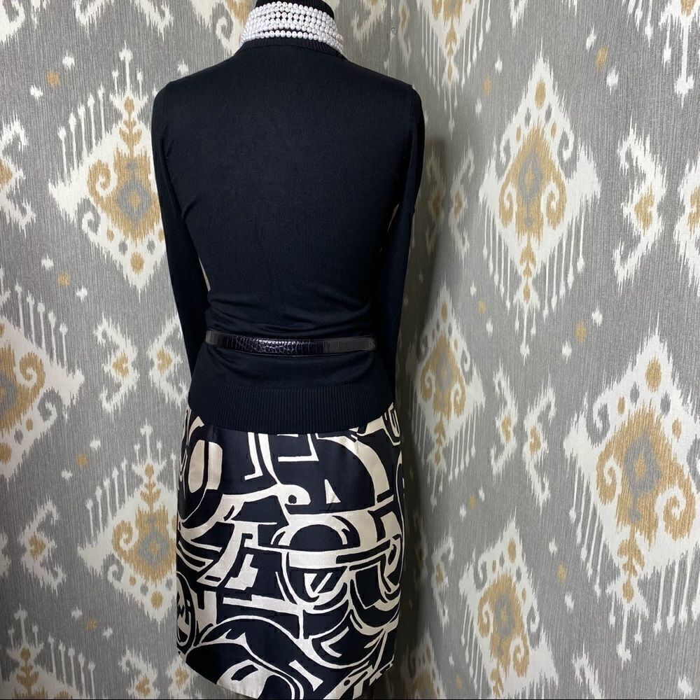 Ralph Lauren Black & Ivory Art Deco Abstract Auto Pattern Silk Pencil Skirt - Picture 9 of 16